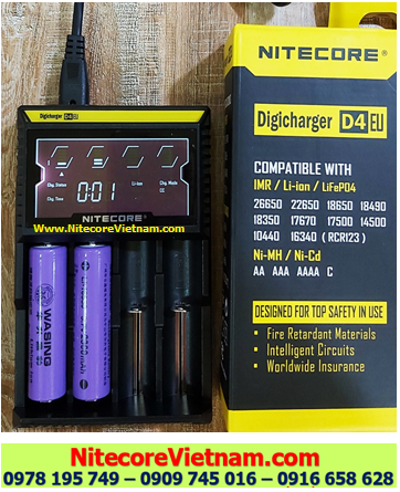 Nitecore D4 (Bộ sạc Nitecore D4 kèm sẳn 02 pin SẠC WASING 2300mAh đầu lồi lithium 3.7v) chính hãng